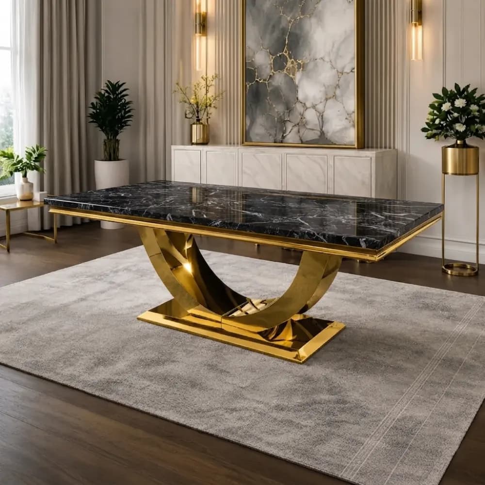 Black Marble Top Dining Table
