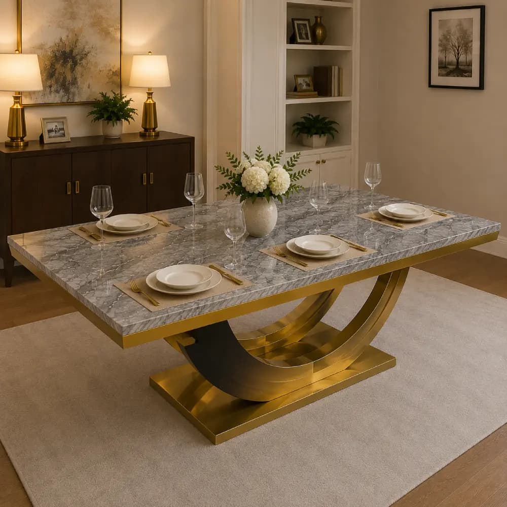 Grey Marble Table - 8 Seater