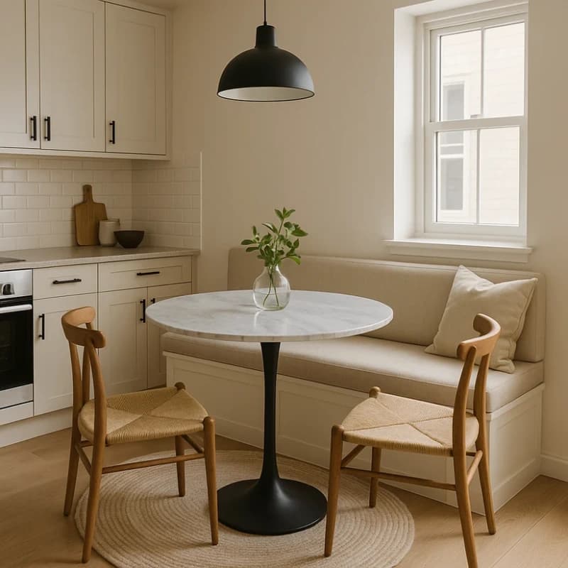 Round Ceramic Dining Table - Black Pedestal Base