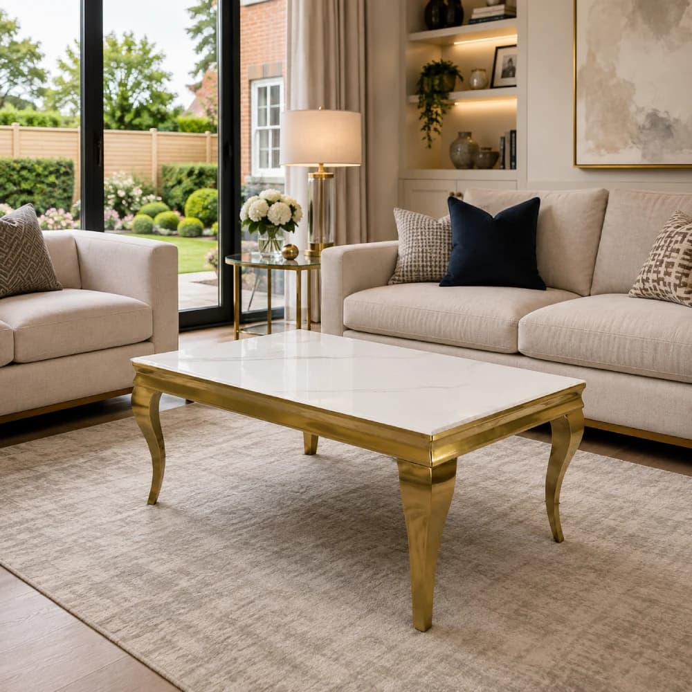 Modern Marble Coffee Table with Gold Frame