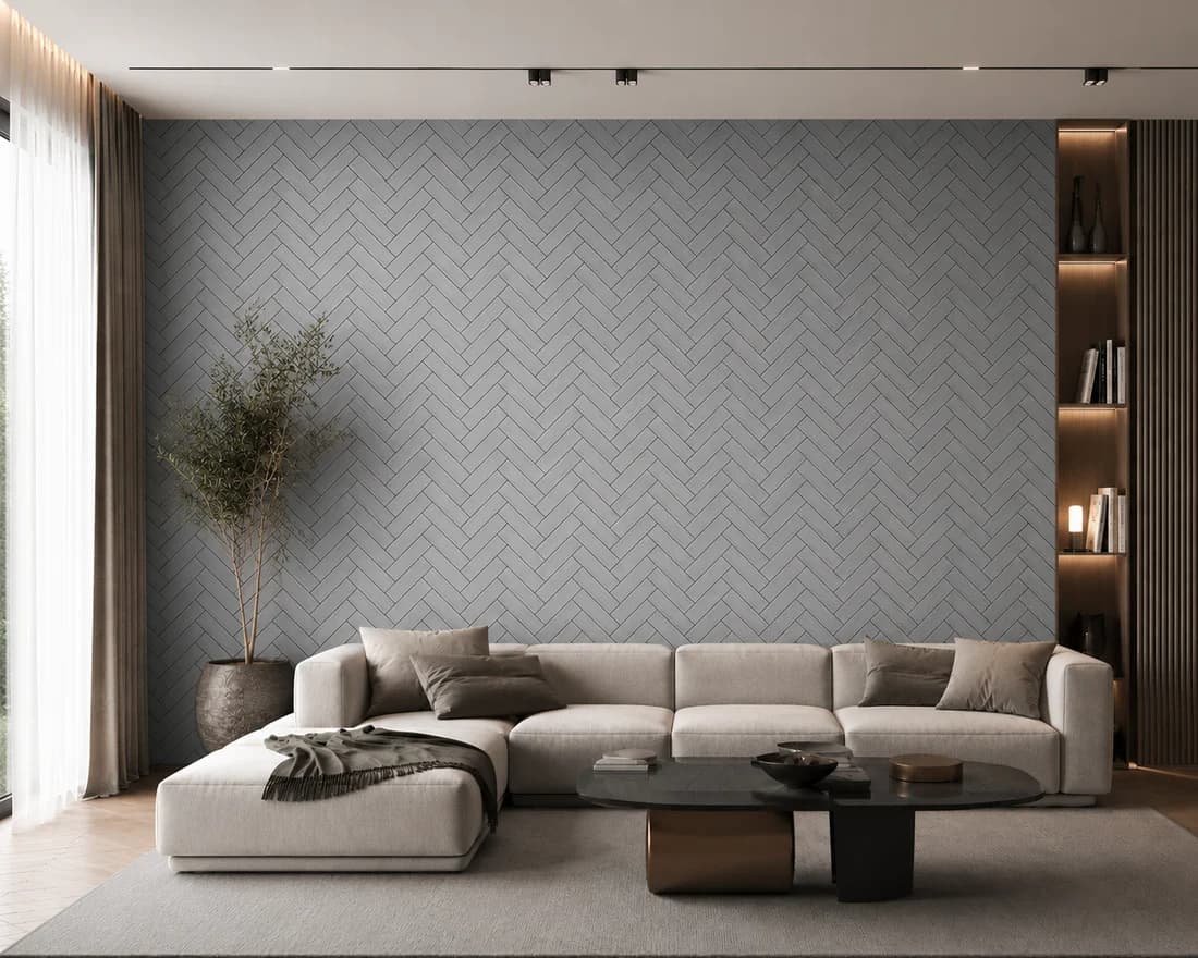 Grey Oak Herringbone Acoustic Wall Panel