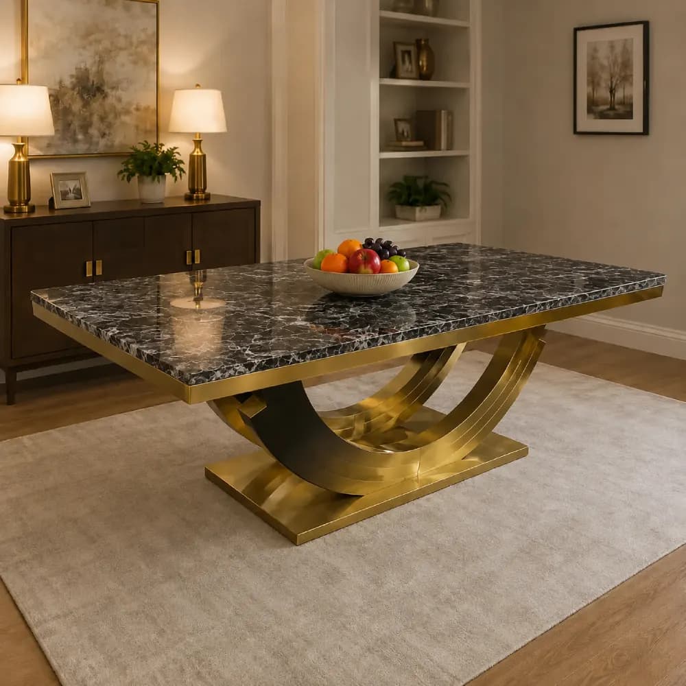 Black Marble Dining Room Table  - 8 Seater