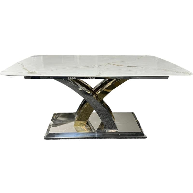 Grey Marble Dining Table with Cross Leg