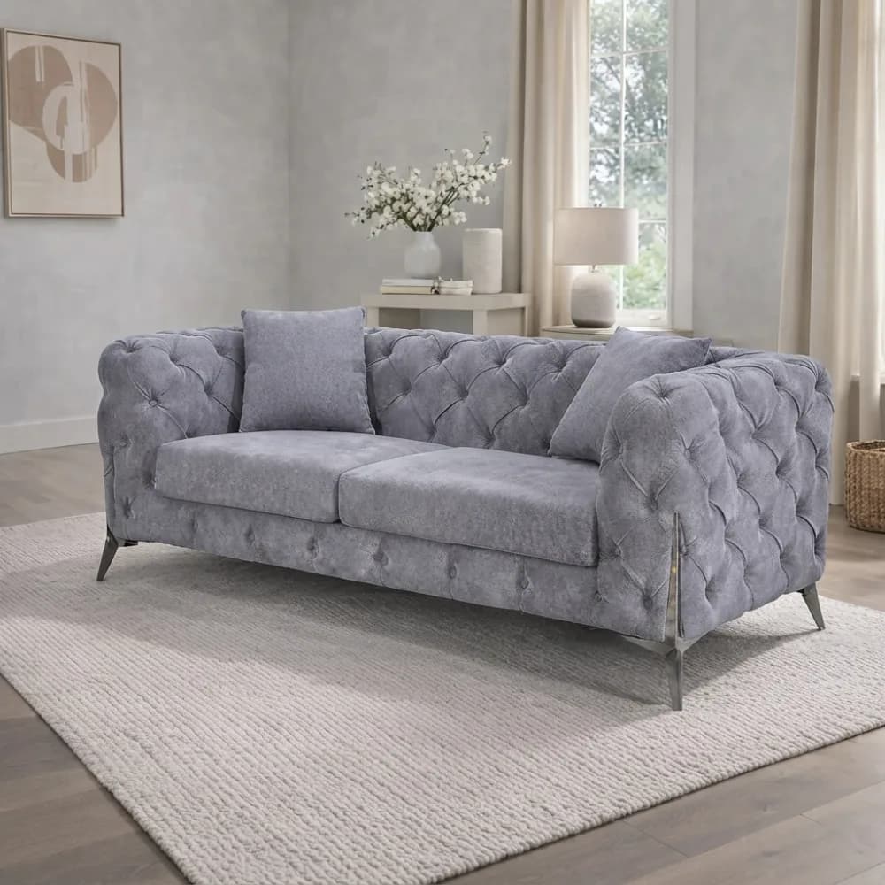 2 Seater Sofa Grey Fabric