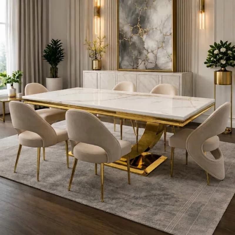 Rectangular Marble Dining Table - Gold Frame