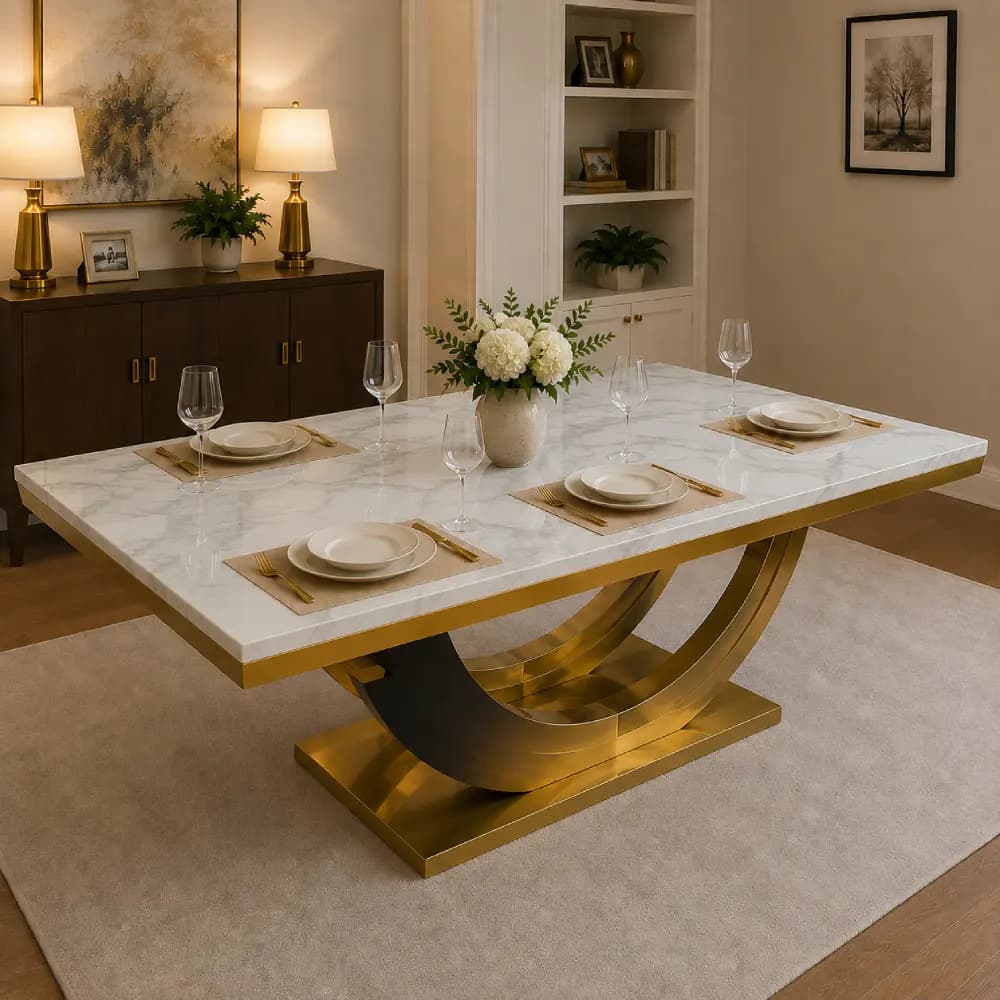 White Marble Dining Room Table - 2M
