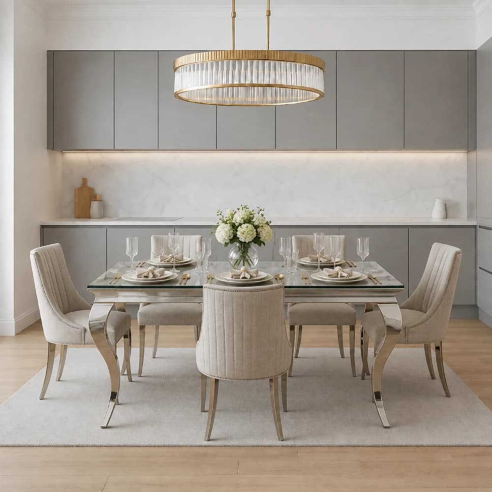 Glass Rectangle Dining Table - 6/8 Seater
