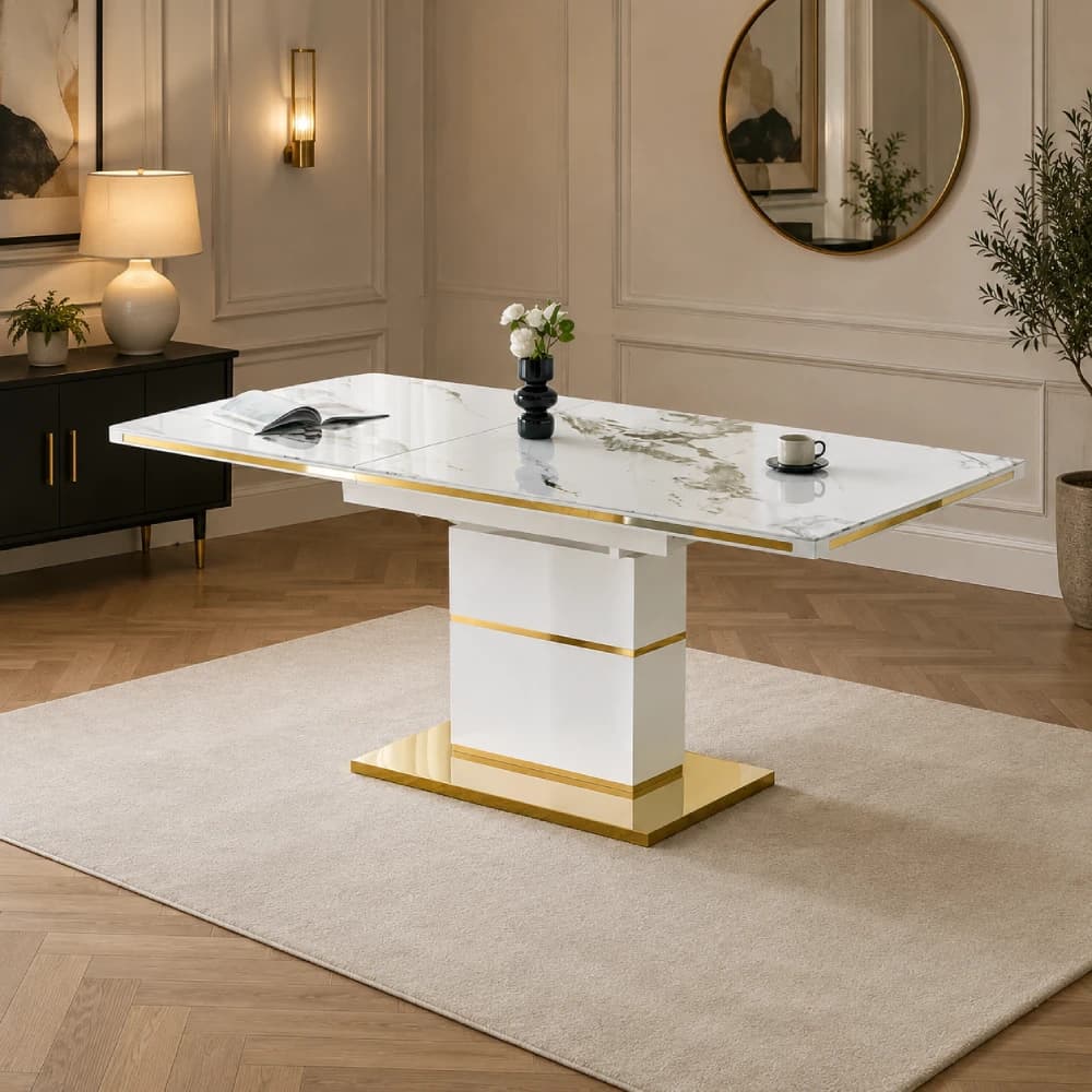 Extendable white marble dining table