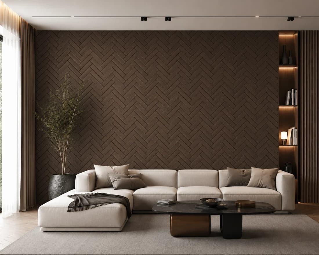 Walnut Herringbone Acoustic Wall Panel