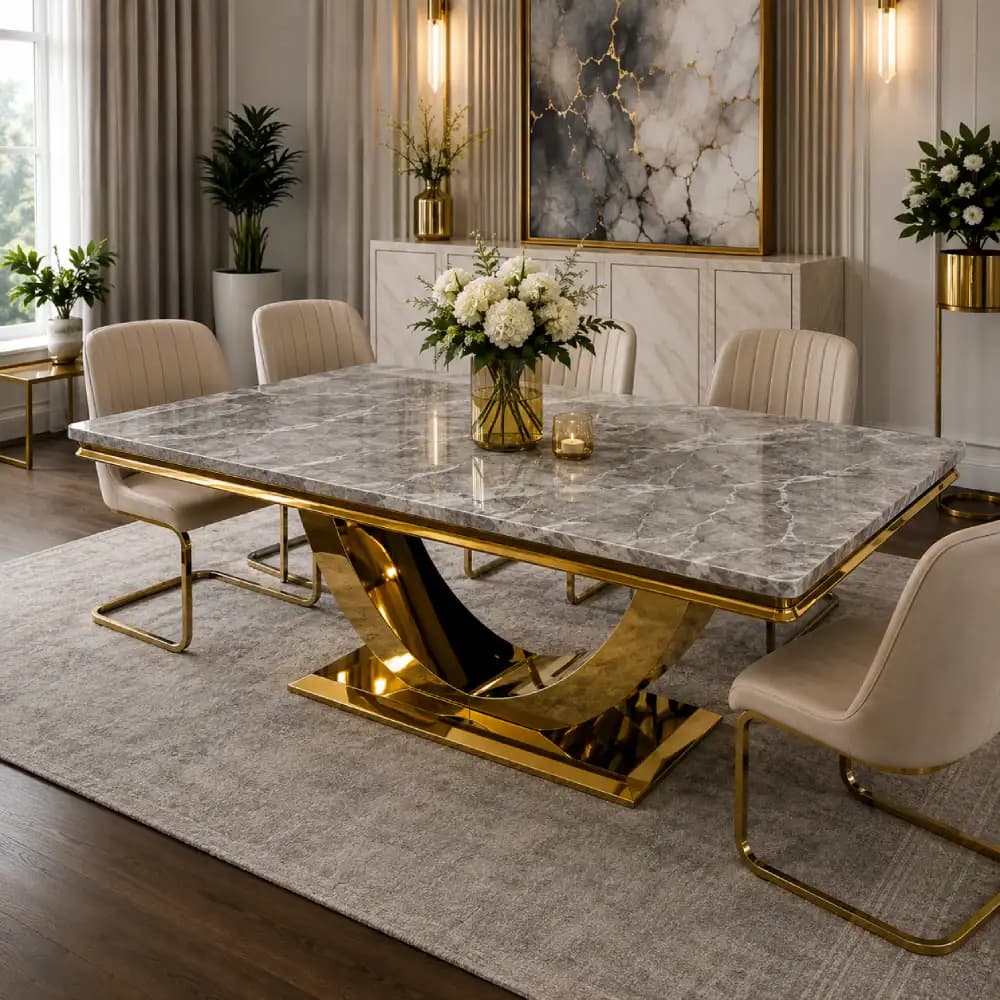 Modern Marble Dining Table - Grey