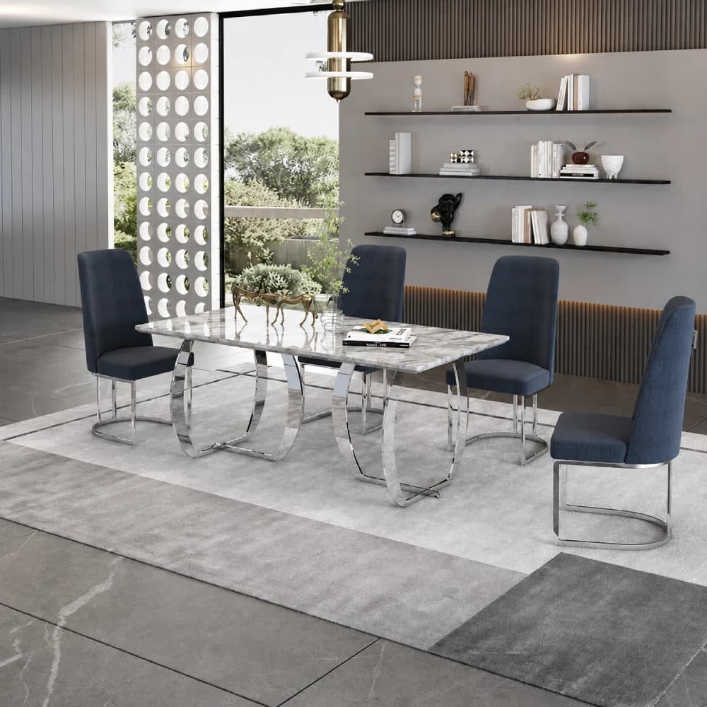 IVY Curved Stainless Steel & Marble Dining Table