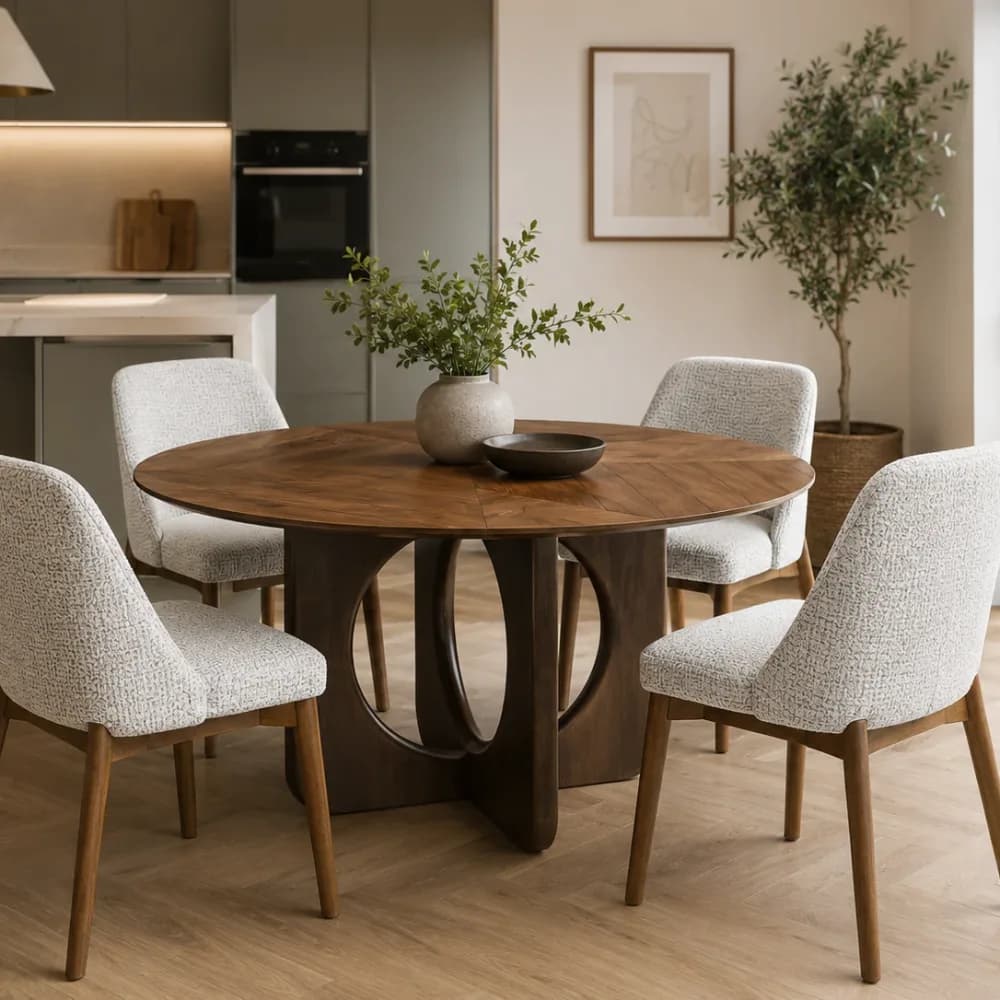Round Walnut Dining Table for 4
