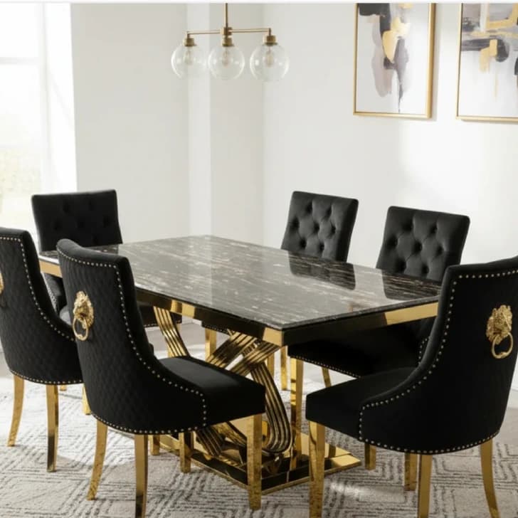 Black and gold dining table and chairs