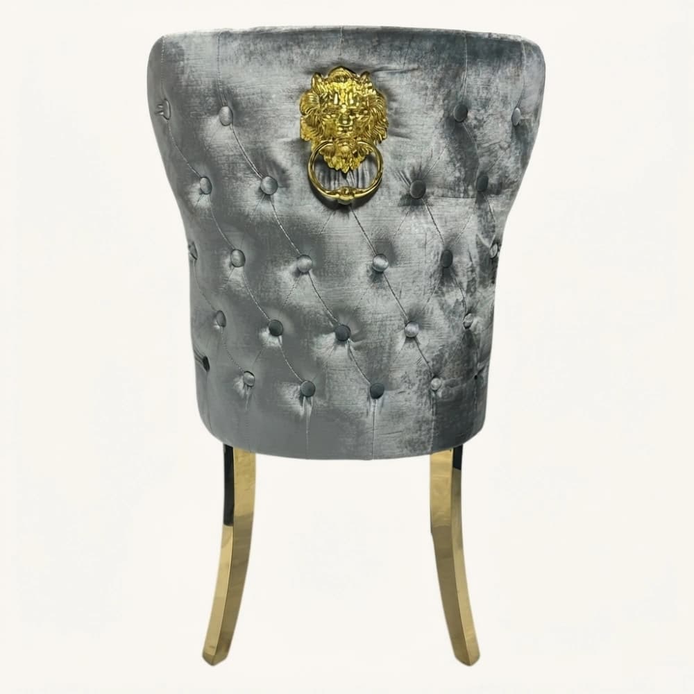 Gold Legs Dining Chairs With Lion Knocker - Light Grey