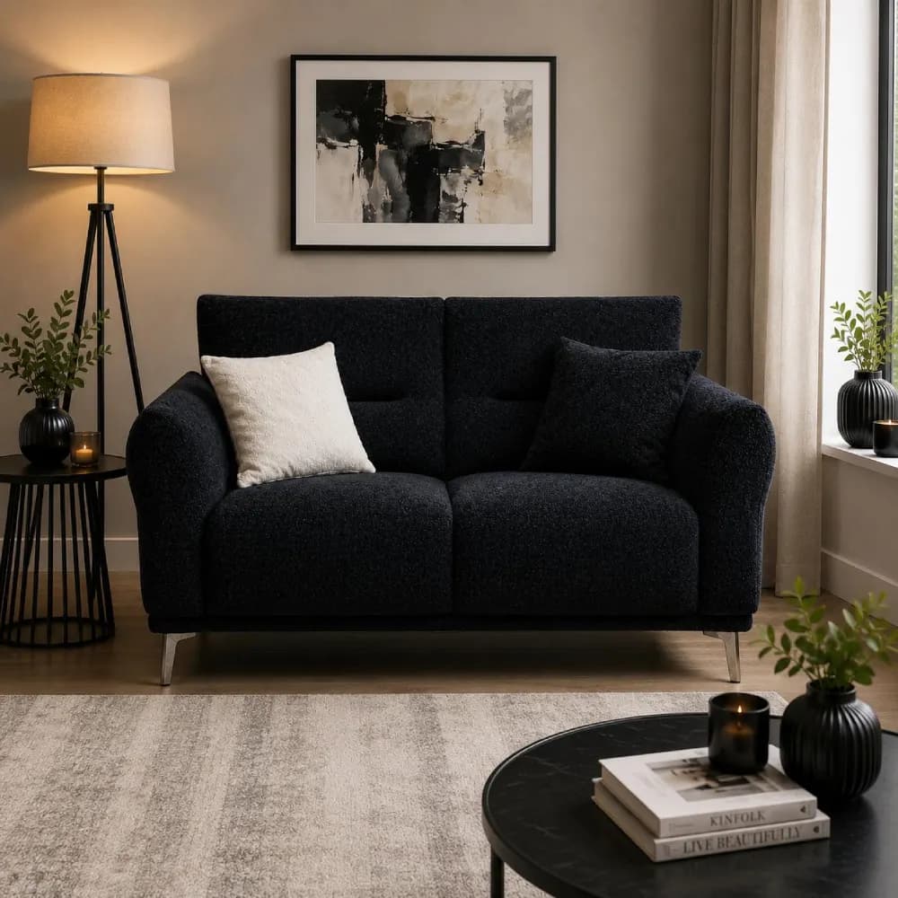 Black Boucle Sofa - 2 Seater