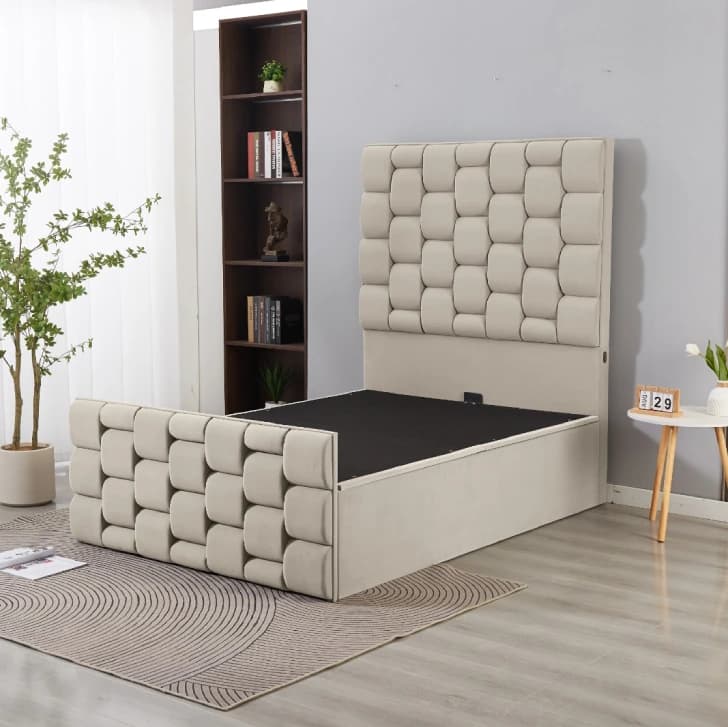 Cream double ottoman bed