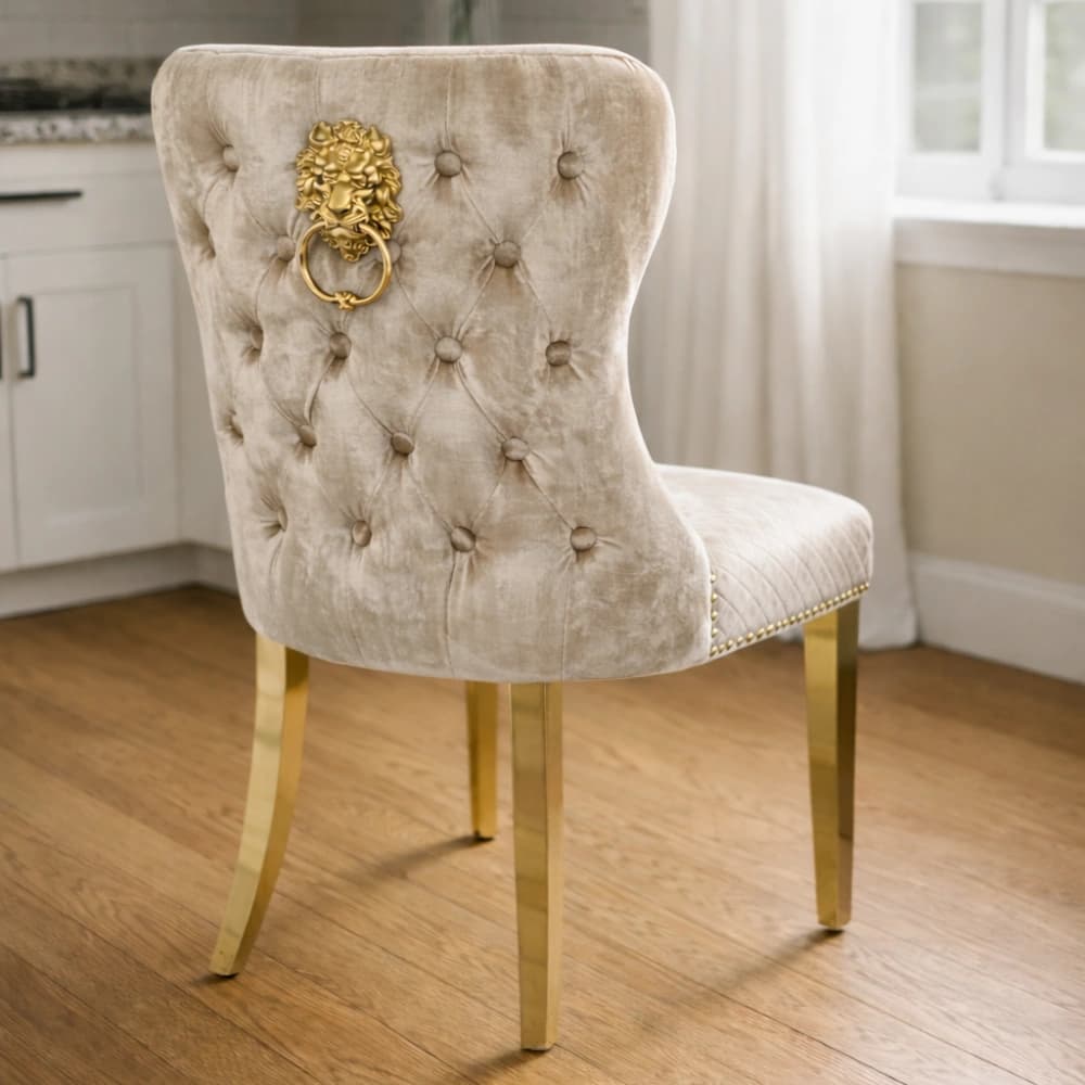 Dining Chair With Gold Legs- Lion Knocker Back