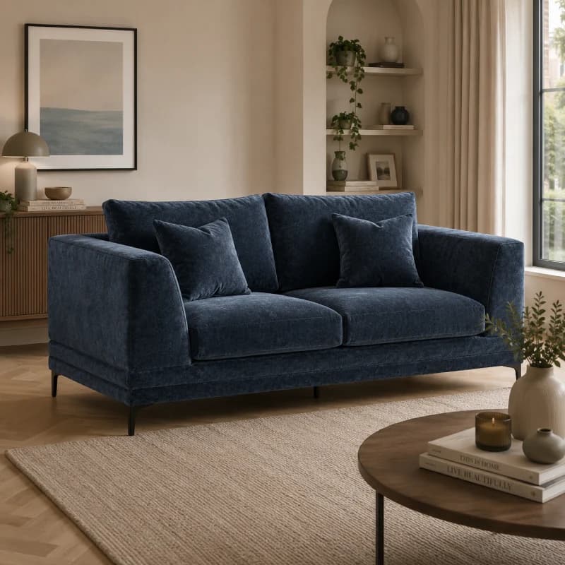 Small Three Seater Sofa - Blue Velvet