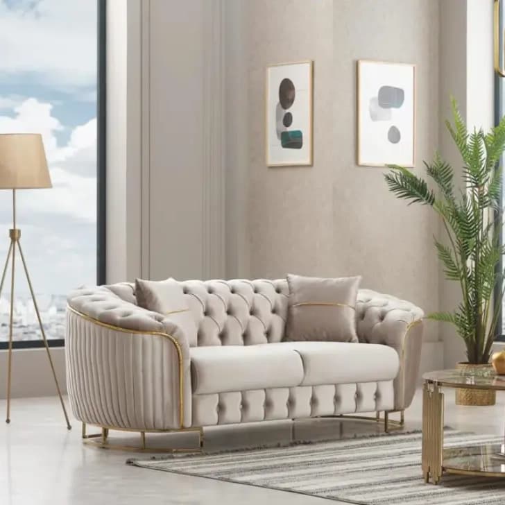 Cream Velvet Sofa Set