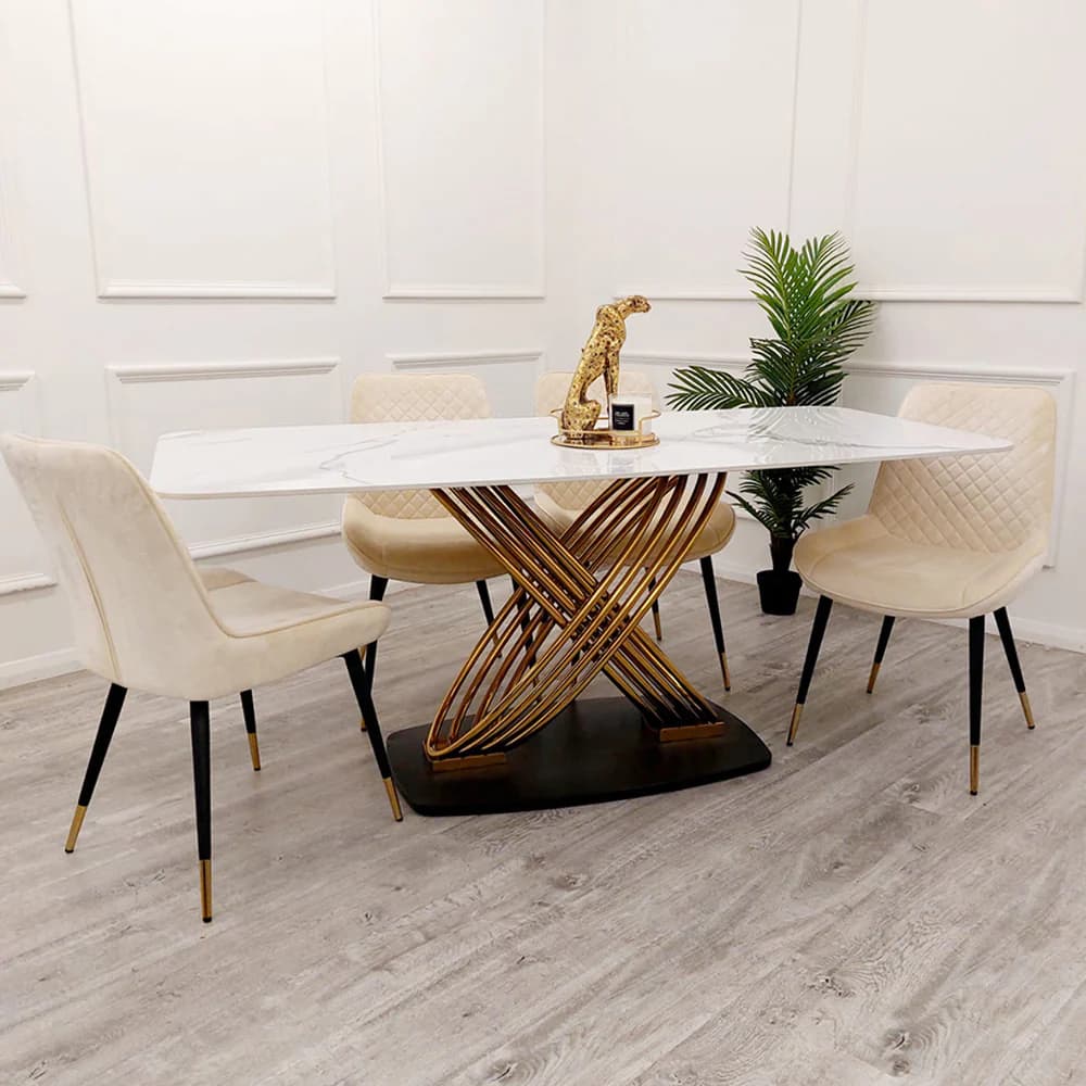 Sintered Stone Dining Table with Gold Base