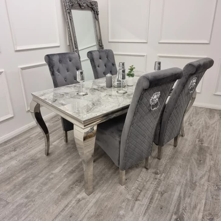 Marble dining table with chairs - Chrome