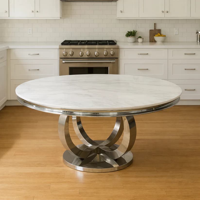 White Round Dining Table - Marble  Top