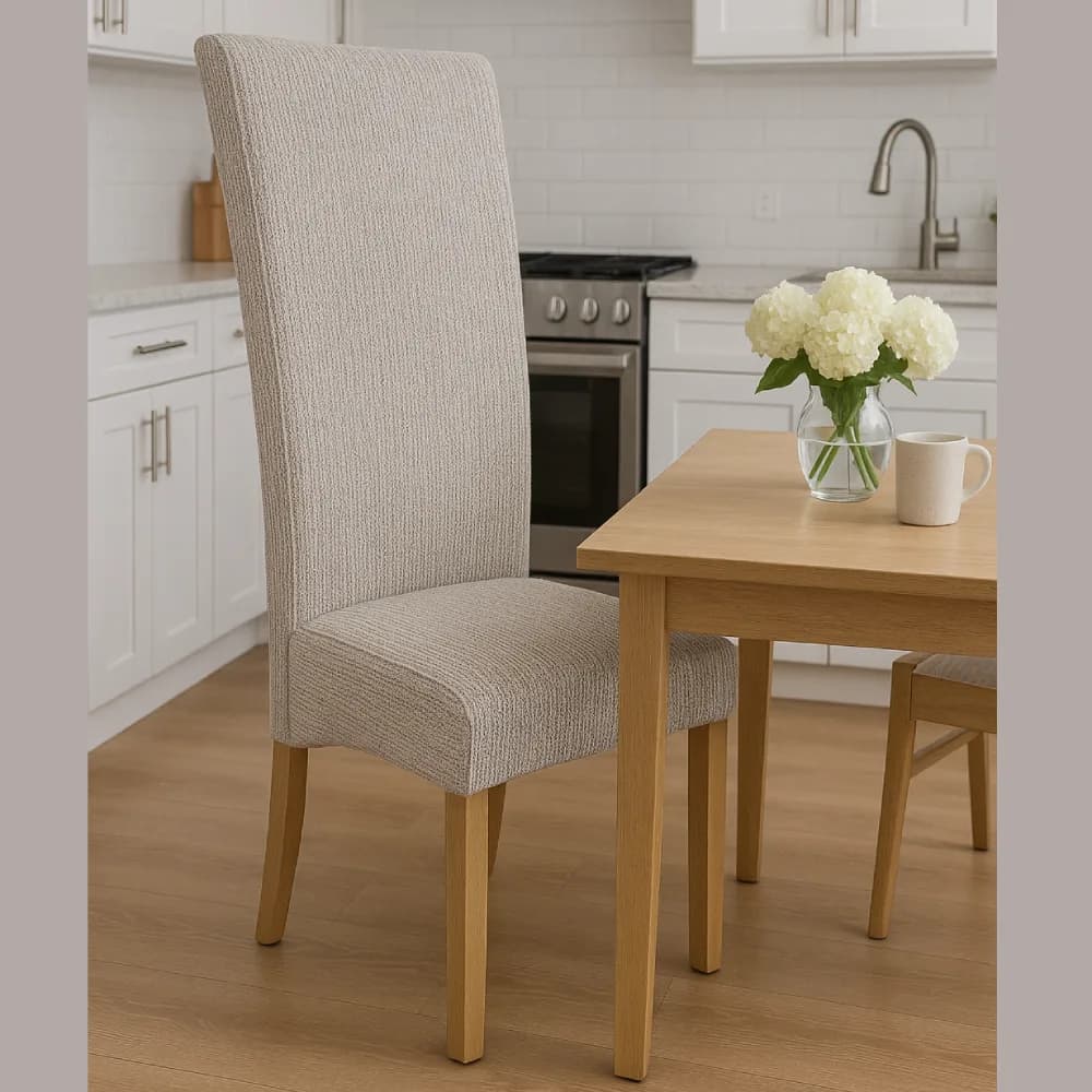 Fabric Upholstered Dining Chair With Oak Legs