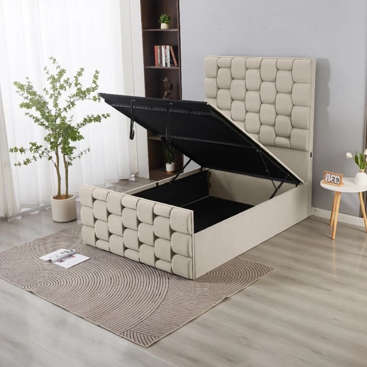 Cream double ottoman bed