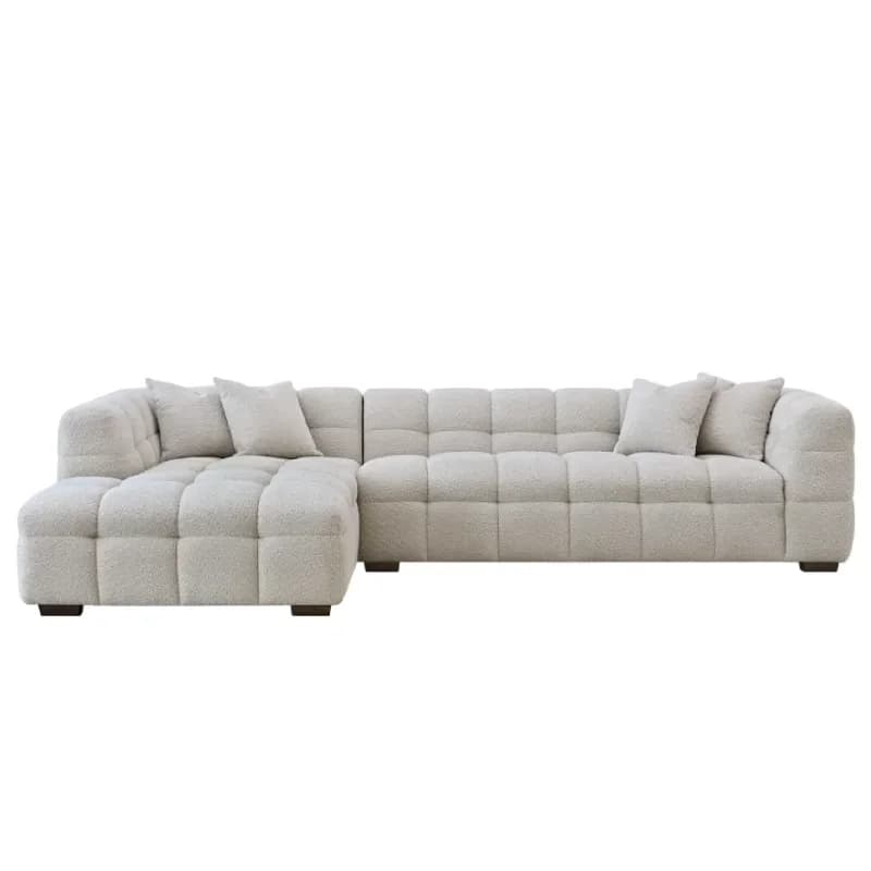 Oatmeal Corner Sofa - Bubble Tufted