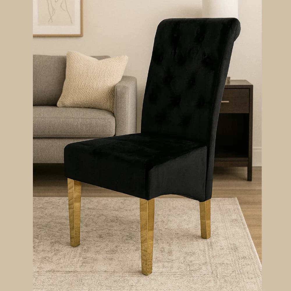 Ring Back Dining Chair - Black Gold Legs