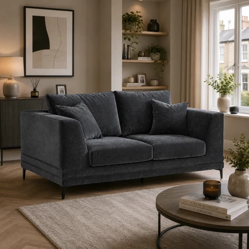 Small 2 Seater Sofa - Steel Velvet