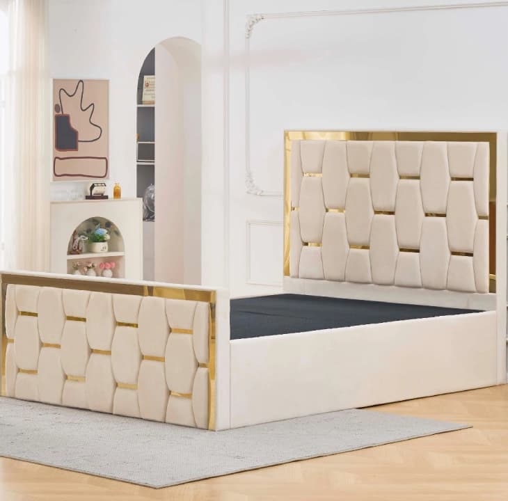 Luxury ottoman bed with gold panel detailing