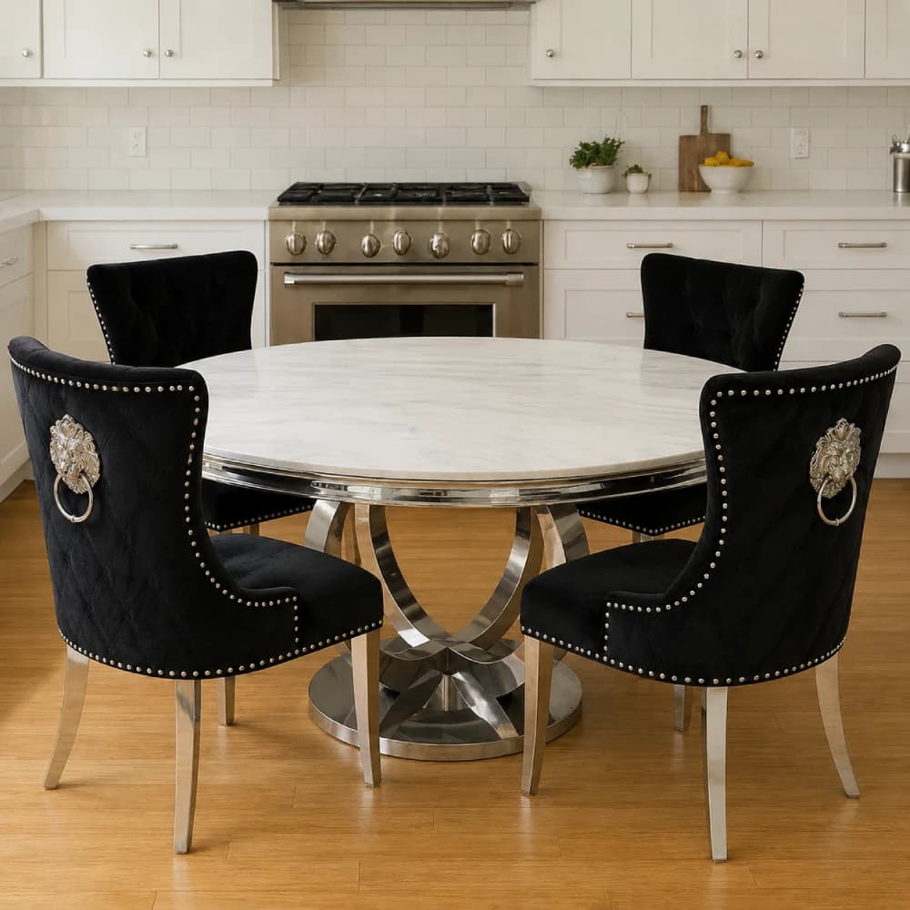 White Round Dining Table - Marble  Top