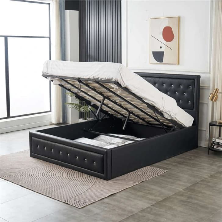 Black double ottoman bed