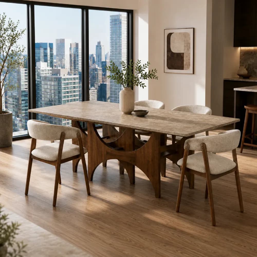 Beige Dining Table - Walnut Frame