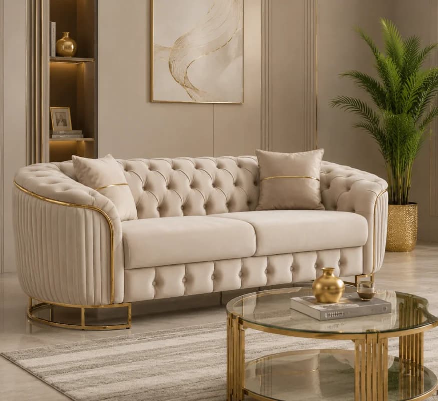 Cream Velvet Sofa Set