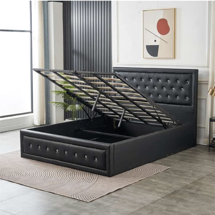 Black double ottoman bed