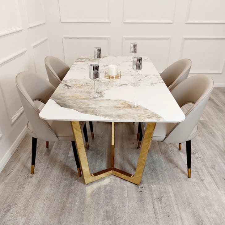 Marble dining table set  - Gold base