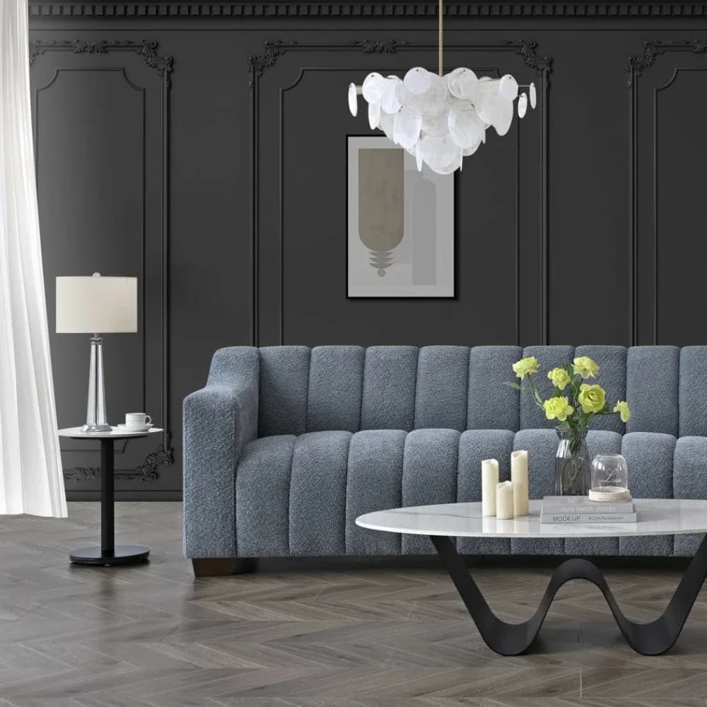 3 Seater Fabric Sofa - Iron 	 Bouclé