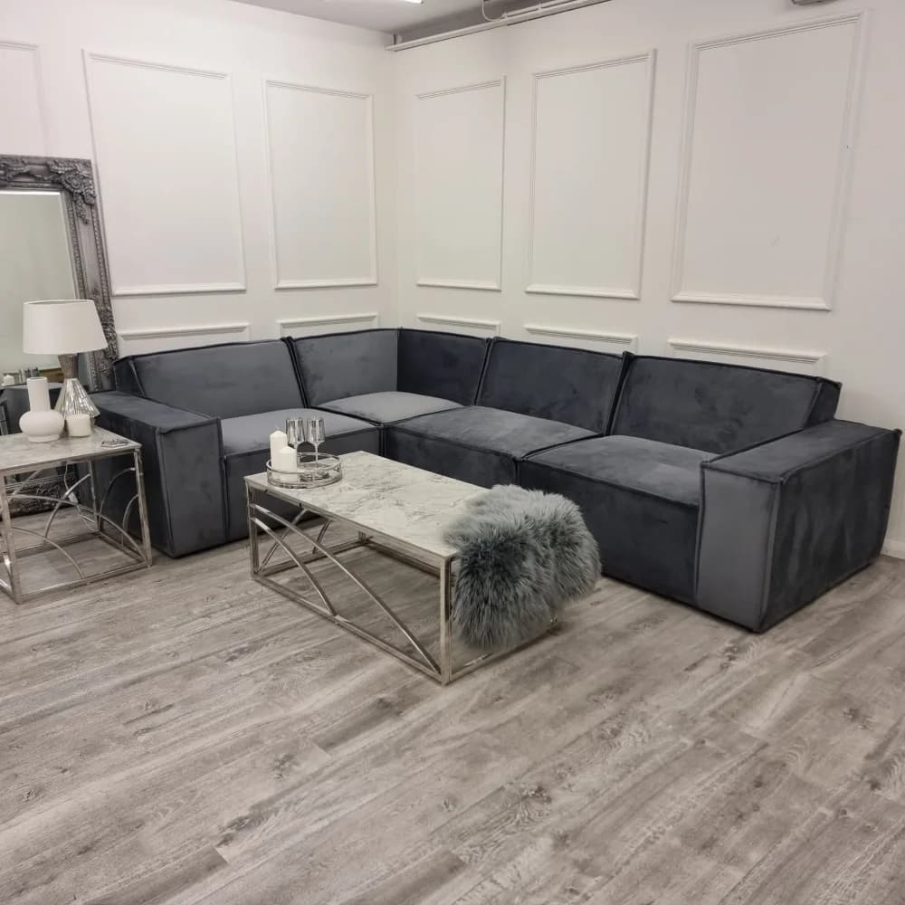 Velvet L-Shaped Sofa - 4 Seater