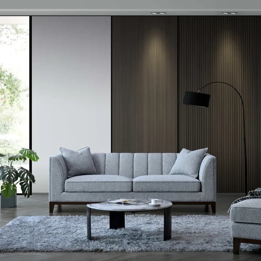 3 Seater Grey Fabric Sofa - Dolphin Boucle